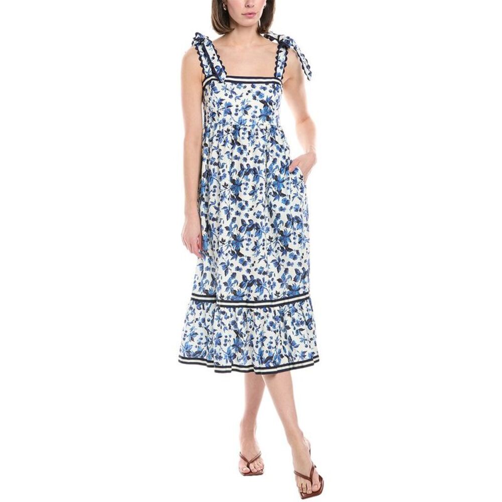 Stellah Womens  Tie Shoulder Linen Midi Dress, Blue
